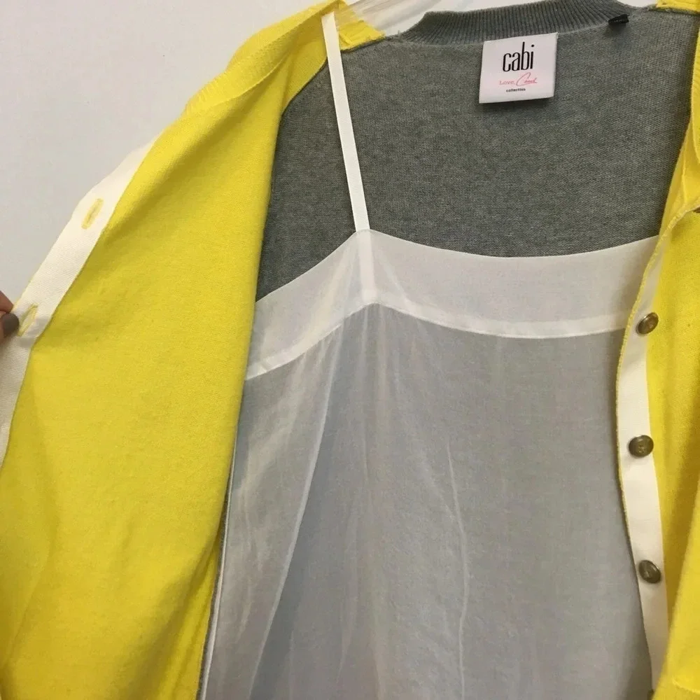 Cabi 3010 Belle Yellow Gray Layered Cardigan size XS - Picture 3 of 6